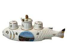 CANNES FRANCE Souvenir LE CASINO ANTIQUE PAINTED GOLD FISH SHAKER TRINKET picture