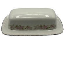 Dansico Teahouse Rose 1/4lb Porcelain Covered Butter Dish Floral Roses Japan VTG picture