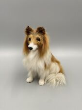 Vintage 6.5” Real Genuine Fur Brown & White Border Collie Dog Figure picture