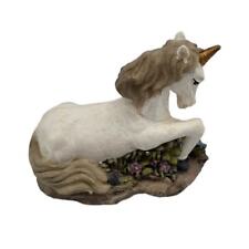 Vintage 1990s Hand Painted Unicorn Figurine Laying Down Whimsical picture