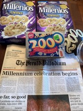 Vintage Y2K 2000 Millennium Lot Cheerios Boxes Newspaper Bubbles Party Headband picture