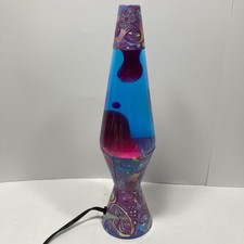 Spencer Gifts Lava Lamp 14.5” Magic Mushroom Purple Wax Blue Liquid picture