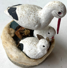 Antique German Spun-Cotton Stork Family Candy Container Hand-Painted picture