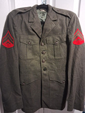 Vintage USMC Service Green Alpha Wool Uniform Jacket 38L Sergeant E-5 Patch  picture