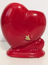 Vintage Rubens Originals Red Heart Gold Arrow Vase Planter Japan 1950-1960 Love picture