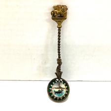 ANTIQUE ALL METAL MINIATURE SPOON Itailan boat Dolphin Wrapped Handle Lion Tip picture