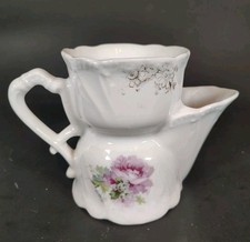 Antique Style Porcelain Shaving Scuttle Mug Pink Roses Floral Gold Trim picture