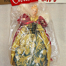 Midwest Angel Christmas Fabric Figurine Floral Dress Red Gold Green, Boxed picture