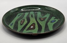MCM Ellamarie Jackson Woolley Enamel On Copper Plate Abstract Green Bimorphic 6