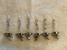 Vintage Blown Glass Clip Christmas Candle Ornaments Lot 6 Painted Flowers Italy picture