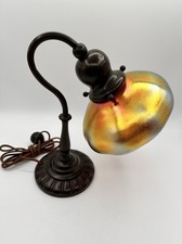 Antique Handel Lamp Signed #5824 With 6.5” Art Glass Shade Gold picture