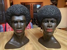 Vintage MCM Native Afro Bust African Tribal Man & Woman Sculpture SET 12” MARWAL picture