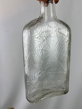 Antique Hiram Walker & Sons Spiderweb-Embossed Glass Whiskey Flask Bootlegger picture