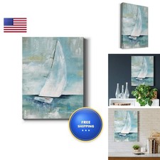 Renditions Gallery Canvas Nautical Wall Art White Blue Sail Boat 24x32 LT42 picture
