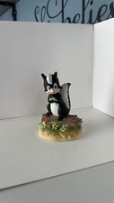 Skunk Figurine, Porcelain Collectable,  Flowers. Woods, Tree Stump, Vintage picture