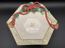 Fitz And Floyd Christmas Holiday Bowl Octagon With Bow With Original Box picture