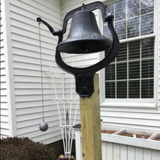 Dinner Bell Iron Large Cast Farmhouse Church School Farm Antique Vintage Black picture