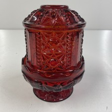 Vintage INDIANA GLASS Fairy Lamp Ruby Red Stars & Bars Large **MISSING SOME RED* picture
