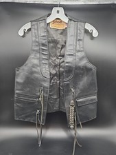 Vintage 70's Schott Western Leather Vest Size Small S Harley Davidson Patch picture