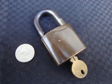 Vintage Wilson Bohannan WB Brass Padlock Lock Original Key Dark Patina picture