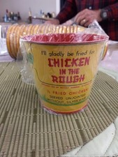 VINTAGE CHICKEN IN THE ROUGH RESTAURANT TIN BUCKET 1937 ROOSTER GOLFING MINT  picture