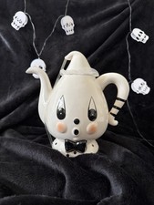 Whimsical Johanna Parker Gus the Ghost, Stripes & Polka Dot Teapot NEW picture