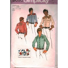 Simplicity 6693 Men Western Shirt Sewing Pattern Embroidery Transfer Size 38 40 picture