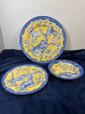 Lynn Chase African Inspirations Blue Yellow 3 Pc Dinner Salad Bowl England 2003 picture