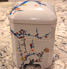 Vintage Japanese Ceramic Jubako Stacking Box 3-Tier Plum Blossom Porcelain picture