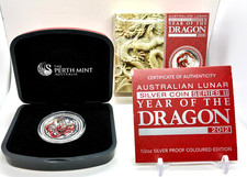 2012 AUSTRALIA YEAR OF THE DRAGON 1/2 OZ  COLORED PROOF SILVER COIN COA  DISPLAY picture