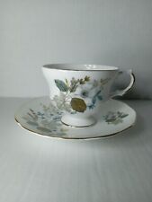 Vintage Royal Dover Bone China Footed Teacup & Saucer Flower Leaves England 60's picture