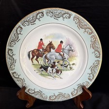 Barratts of Staffordshire Equestrian Dogs Fox Hunt Scene Plate Gold Rim England picture