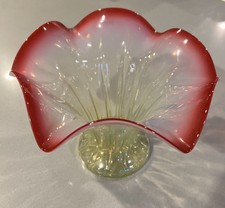 Opalescent Uranium Hand Blown Cranberry & Canary Yellow Glass Vase picture