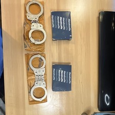 2 each - Smith & Wesson Model 100 & 300 Nickel Handcuffs With Key & Orginal Box picture