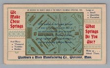 1899 Washburn Moen Wire Worcester MA Postcard 1893 Worlds Fair Graphic Springs picture