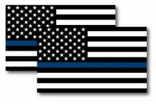 2X THIN BLUE LINE AMERICAN FLAG MAGNETS 6 x10 INCH PACK OF 2 MAGNETS CAR FRIDGE picture