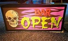 Vtg 2009 Take One Lighted Sign Skull BAR OPEN Halloween Decor 22382 GOTHIC WORKS picture