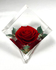 Bircraft Vintage 1970 Lucite Paperweight - Hand Carved and Colored Red Rose 3