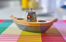 VTG hand-painted Japanese Lusterware Gondola condiment boat-missing two shakers picture