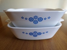Tiny Vintage Corning Ware AMERICAN OIL STAR Blue 1 3/4 cup Casserole Dishes (2) picture