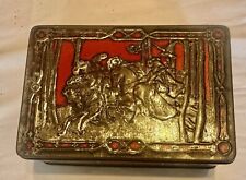 Vintage Riley's Toffee Tin Horses Bird Silver Red Halifax England 6.5” Hinge Box picture