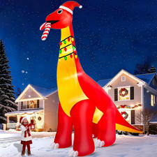 16Ft Ht X 18FT Long Super Giant Christmas Inflatable Dinosaur with Candy Cane Bl picture