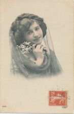 Girl Wearing Scarf Hand Colored Real Photo Postcard rppc picture