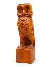 Wooden Owl Statue Hand Carved Owl Figurine Rustic Folk Art Decor 12 Inch picture
