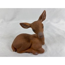 Vintage Ceramic Deer Figurine Textured Brown Reclining Fawn Woodland Decor picture