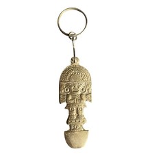 Peru Aztec Mayan Style Keychain Key Ring Fob Souvenir Gold Tone  E340 picture