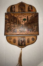 Vintage 1989 Iraqi Leather Wall Hanging Baghdad Mutanabbi St Al-Saraj Signed picture