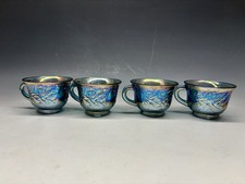 Set Of 8 Vintage Blue INDIANA Carnival Glass Punch Cups Grapevine Pattern picture