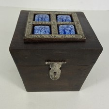 Vtg 4” Wooden Trinket Box Millefiori Handmade Jewelry Hinged Floral picture