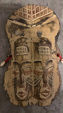 Handmade Ghana African Carved Wood Mask Wall Hanging - GHANA Label MK 5685 picture